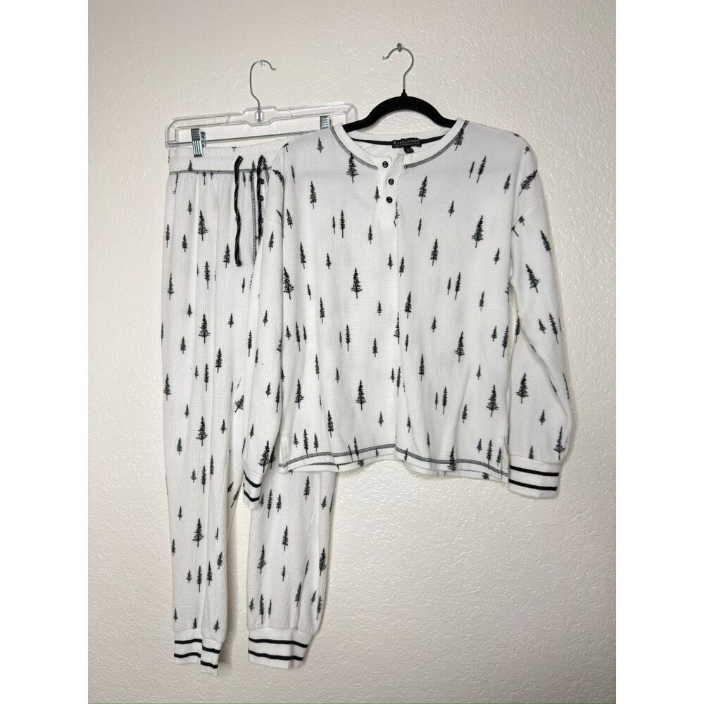 PJ Salvage Pajama Set XSmall White Forest Trees Winter *Pilling Longsleeve Pants